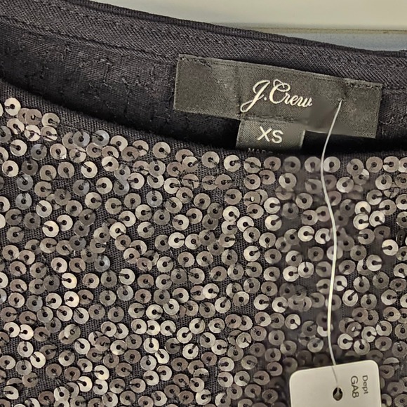 NWT J Crew‎ Womens Black Sequined 3/4 Sleeve Boatneck Shirt Top XS - Picture 3 of 5